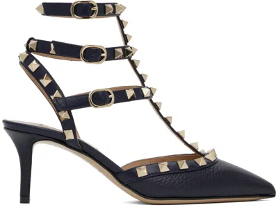 Valentino Garavani Navy Rockstud Caged 65mm Heels In M30 Marine
