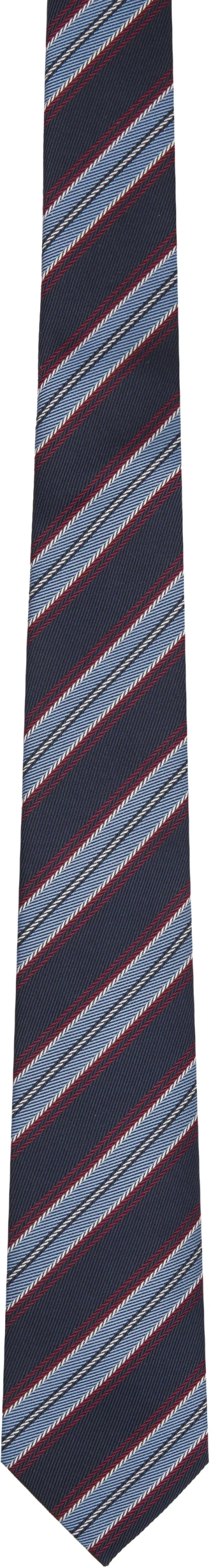 Valentino Garavani Navy Valentie Jacquard Regimental Silk Tie