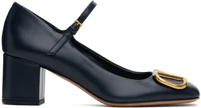 Valentino Garavani Navy Vlogo Mary Jane Heels In M30 Marine