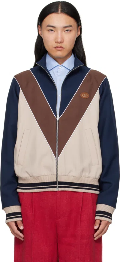Valentino Navy Vlogo Patch Zip Jacket In Blue