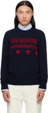Valentino Wool Sweater Heart Motif In Blue