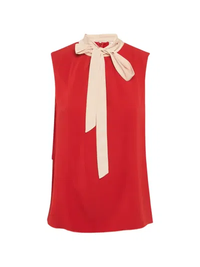 Pre-owned Valentino Neck-tie Detail Sleeveless Top In Red