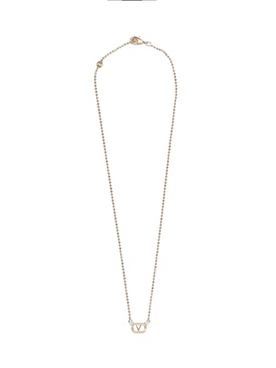 Valentino Garavani Crystal-embellished Vlogo Necklace In Silver