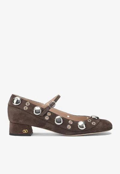 Valentino Garavani Nellcote 30 Mary Jane Studded Pumps In Brown