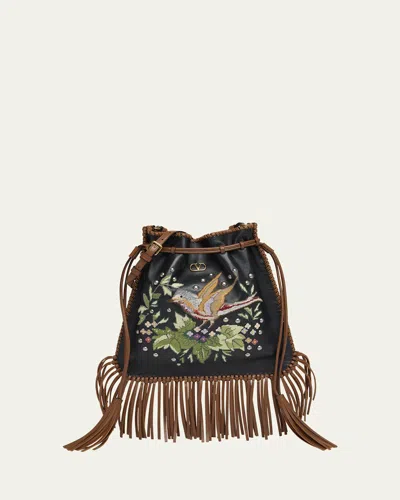 Valentino Garavani Nellcote Alice Large Fringe Studded Leather Bucket Bag
