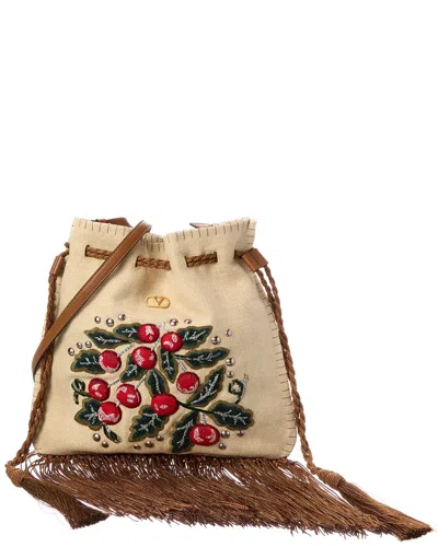Valentino Garavani Valentino Nellcote Alice Linen & Leather Tote In Beige