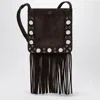 Valentino Nellcôte Brown Suede Bag With Fringes And Studs In Brown