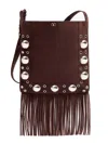 Valentino Fringed Eyelet-embellished Suede Shoulder Bag In Brown