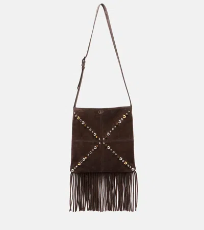 Valentino Garavani Nellcote Embellished Suede Shoulder Bag