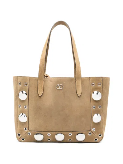 Valentino Garavani Tote Bag Shopper Metallic Studs Dual Handles In Nude