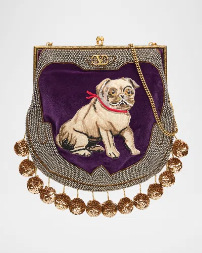 Valentino Garavani Nellcote Fairytales Dog Velvet Minaudiere In Purple