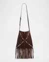 Valentino Nellcote Fringe Stud Suede Crossbody Bag In Testa Di Moro Fondant