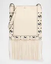 Valentino Nellcote Small Fringe Studded Leather Crossbody Bag In Light Ivory