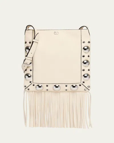 Valentino Garavani Nellcote Fringe Studded Leather Crossbody Bag In White