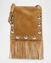 Valentino Nellcote Fringe Studded Suede Crossbody Bag In Havana Beige