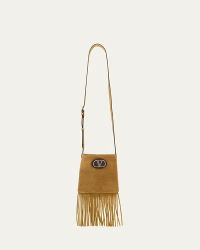 Valentino Garavani Nellcote Fringe Suede Crossbody Bag In Havana Beigefondant