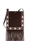 Valentino Suede Cross-body Bag With Fringe And Studs In Black