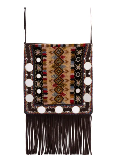 Valentino Garavani Nellcôte Fringed Cross Body Bag In Brown