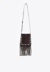 Valentino Fringed Suede Shoulder Bag With Adjustable Strap In Brown