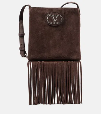 Valentino Garavani Nellcôte Fringed Suede Crossbody Bag In Brown
