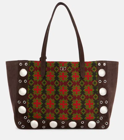 Valentino Garavani Nellcôte Large Suede Jacquard Tote Bag In Multicoloured