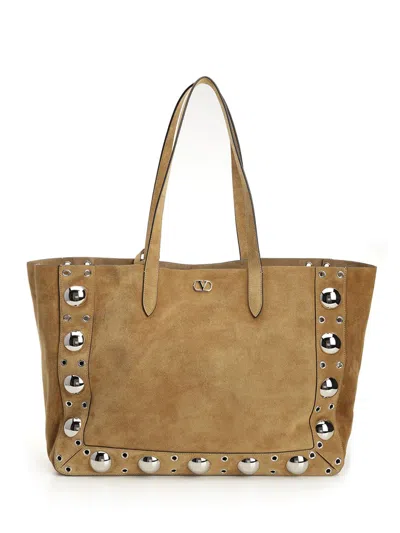 Valentino Garavani Nellcôte Large Suede Shopping Bag Shoulder Bags Brown