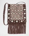 Valentino Nellcote Medium Studded Fringed Suede Crossbody Bag In Brown