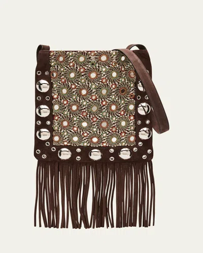 VALENTINO GARAVANI NELLCOTE MEDIUM STUDDED FRINGED SUEDE CROSSBODY BAG