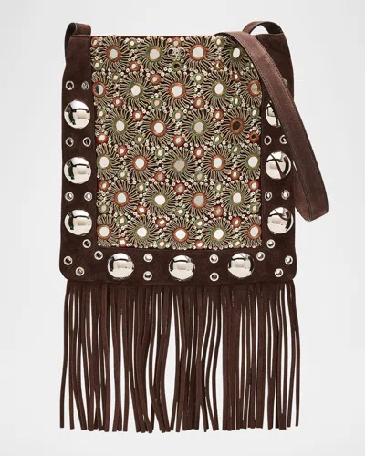Valentino Garavani Nellcote Medium Studded Fringed Suede Crossbody Bag
