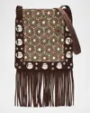 Valentino Nellcote Medium Studded Fringed Suede Crossbody Bag In Multi