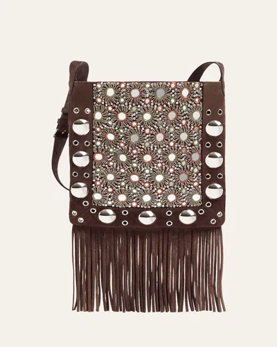 Valentino Garavani Nellcote Medium Studded Fringed Suede Crossbody Bag In Multi