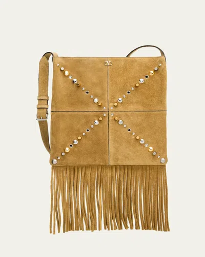 Valentino Garavani Nellcote Medium Studded Suede Crossbody Bag In Sand