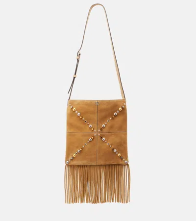 Valentino Garavani Nellcôte Medium Suede Shoulder Bag In Sand