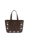 Valentino Metallic-eyelet Leather Tote Bag In Brown