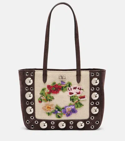Valentino Garavani Nellcôte Mini Embellished Suede Tote Bag