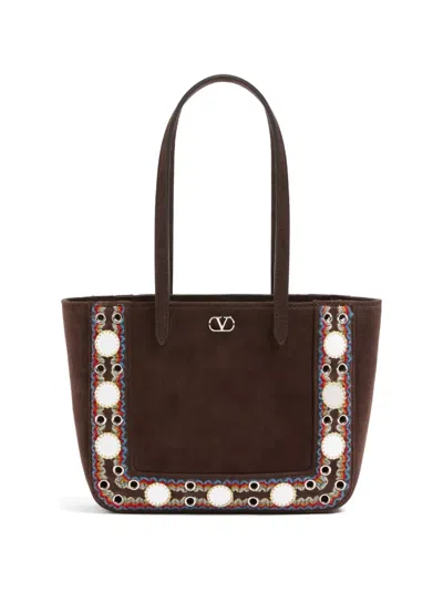 Valentino Garavani 넬코트 미니 스웨이드 자수 트리밍 쇼핑 백 In Multi