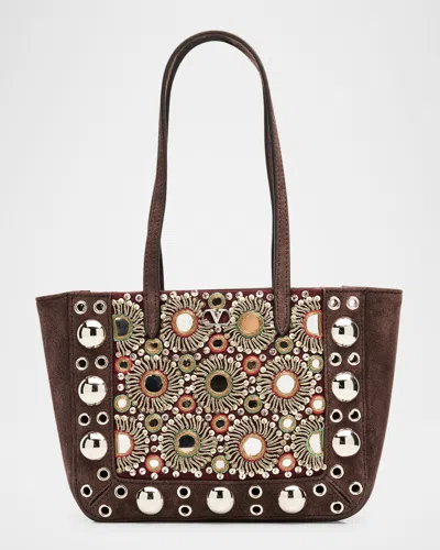 Valentino Garavani Nellcote Mirror-embellished Suede Mini Tote Bag