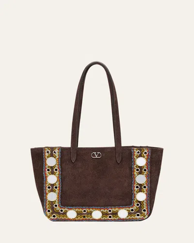 Valentino Garavani Nellcote Mirror-embellished Suede Mini Tote Bag In Multi