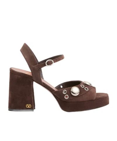 Valentino Garavani Nellcôte Platform Sandal In Split Leather 90mm Woman Brown 42