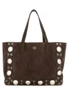Valentino Suede Shoulder Bag With Maxi Metal Studs In Dark Brown