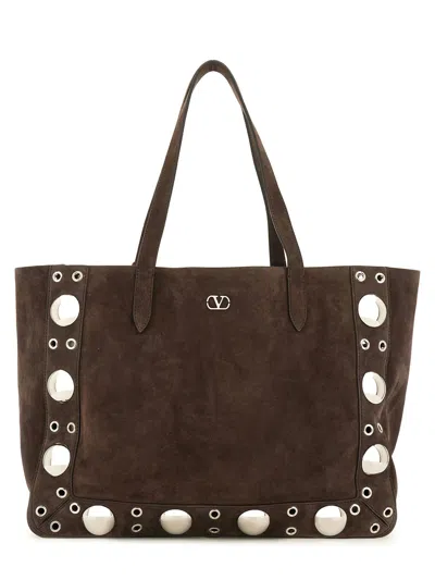 Valentino Garavani Nellcôte" Shopping Bag In Dark Brown