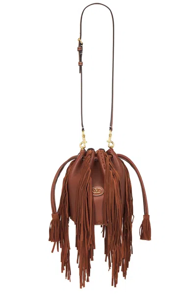 Valentino Garavani Nellcote Small Drawstring Bag In Deep Caramel