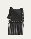 Valentino Nellcote Small Fringe Studded Leather Crossbody Bag In Black