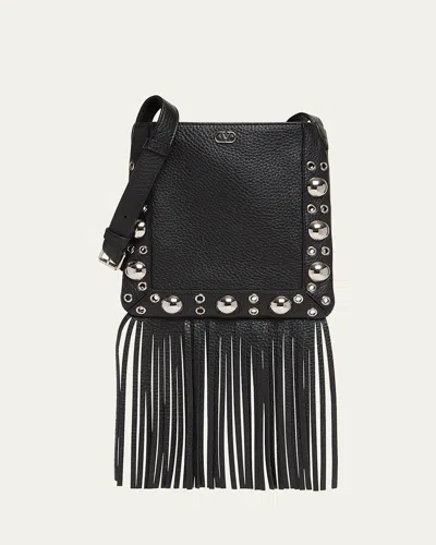 Valentino Garavani Nellcote Small Fringe Studded Leather Crossbody Bag In Black