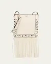 Valentino Nellcote Small Fringe Studded Leather Crossbody Bag In Light Ivory