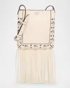 Valentino Nellcote Small Fringe Studded Leather Crossbody Bag In Light Ivory