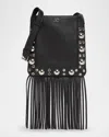 Valentino Garavani Nellcote Small Fringe Studded Leather Crossbody Bag In Nero