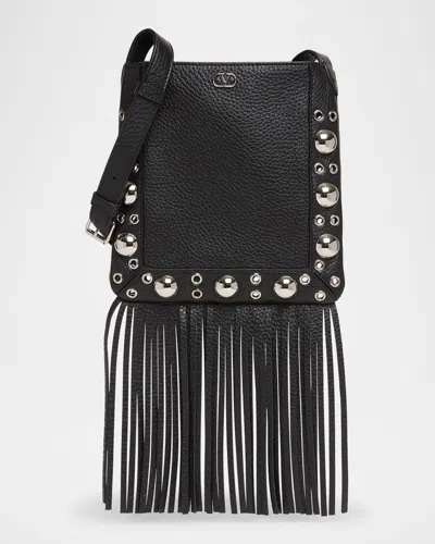 Valentino Garavani Nellcote Small Fringe Studded Leather Crossbody Bag In Nero