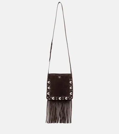 Valentino Garavani Nellcôte Small Fringed Suede Shoulder Bag In Brown