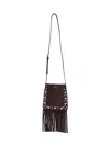 Valentino Fringed Small Cross Body Bag With Metal Eyelets In Burgundy